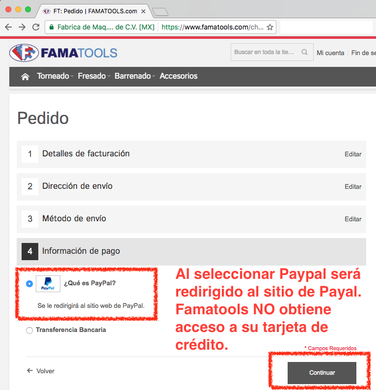 Famatools nunca obtiene acceso a sus datos de Tarjeta de Crédito